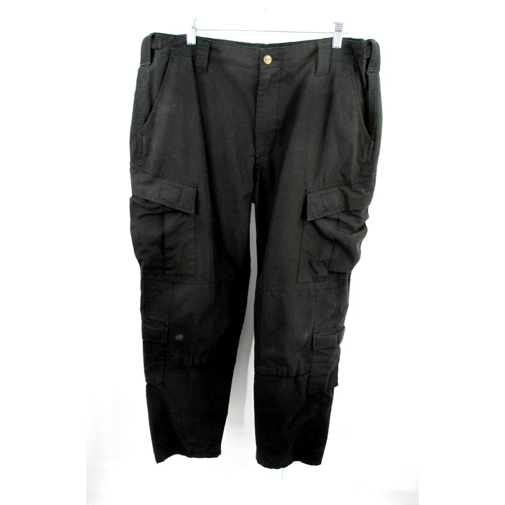 CQR Men Black Cargo Utility Ripstop Pants Large Mid Rise Work Wear Tactical